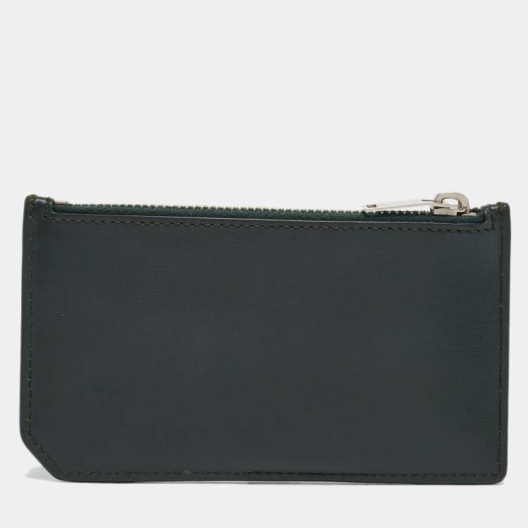 Pre Owned Saint Laurent Dark Green Leather Fragment Zip Card Holder