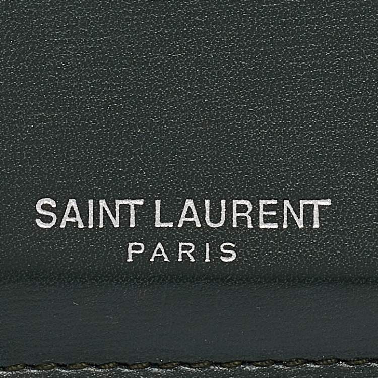 Pre Owned Saint Laurent Dark Green Leather Fragment Zip Card Holder