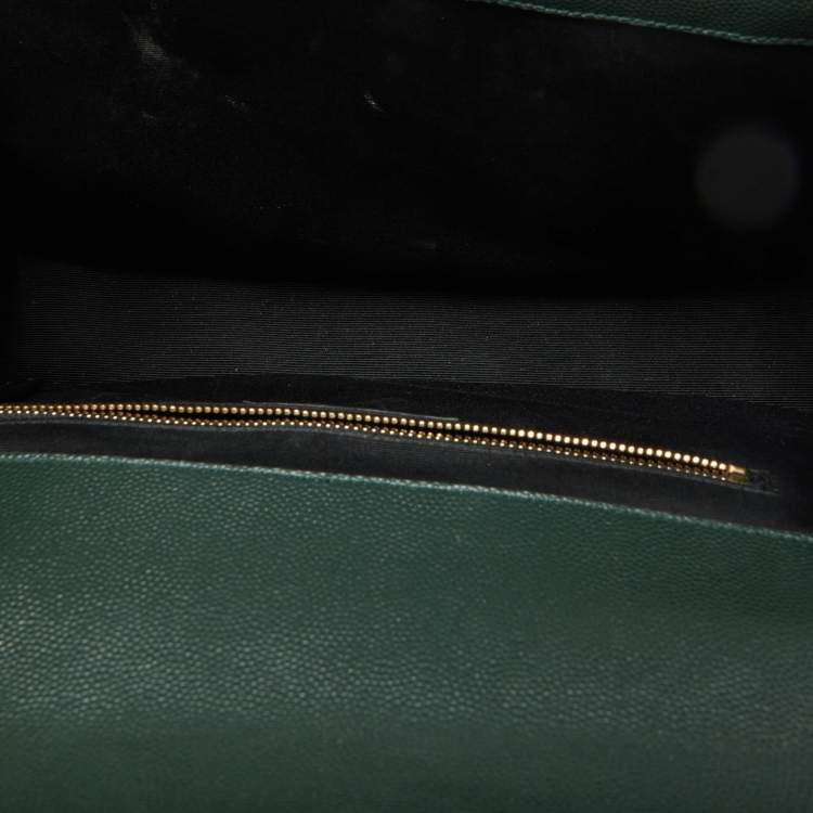 Pre Owned Saint Laurent Green Matelassé Leather Large Cassandre Flap Bag