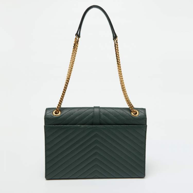 Pre Owned Saint Laurent Green Matelassé Leather Large Cassandre Flap Bag