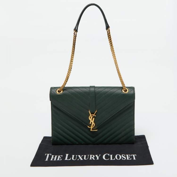 Pre Owned Saint Laurent Green Matelassé Leather Large Cassandre Flap Bag