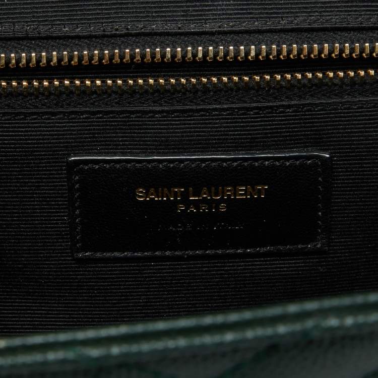 Pre Owned Saint Laurent Green Matelassé Leather Large Cassandre Flap Bag