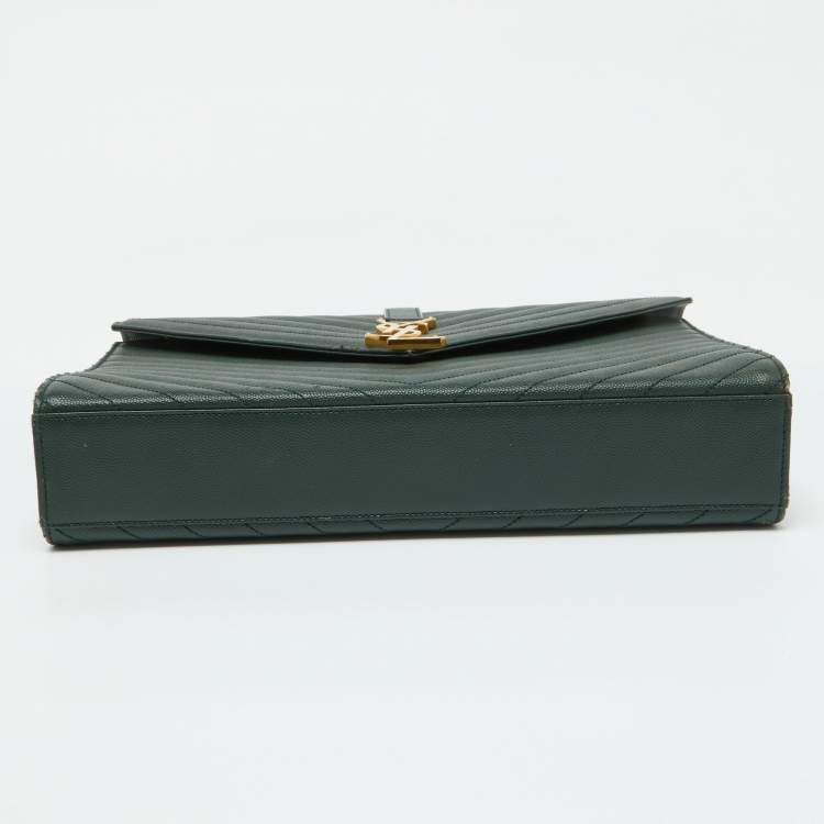 Pre Owned Saint Laurent Green Matelassé Leather Large Cassandre Flap Bag