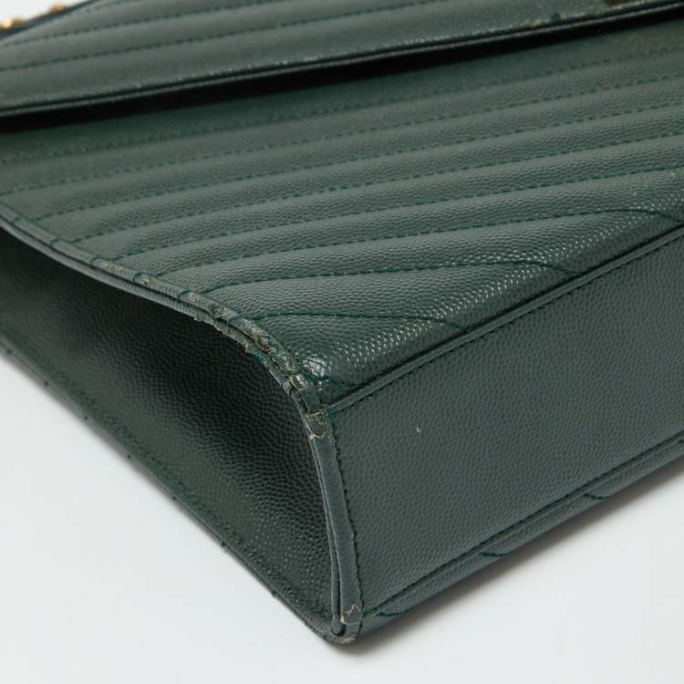 Pre Owned Saint Laurent Green Matelassé Leather Large Cassandre Flap Bag