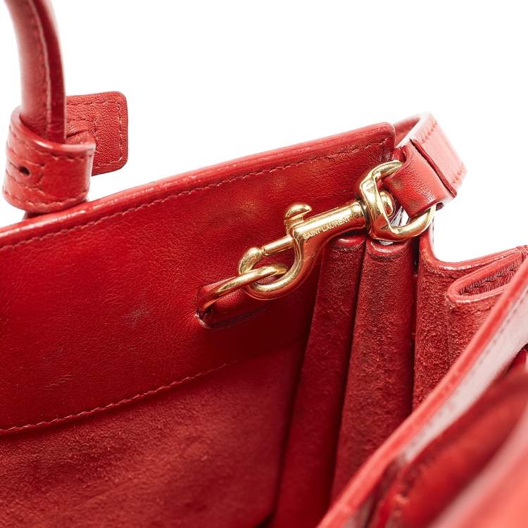 Pre Owned Saint Laurent Red Leather Nano Classic Sac De Jour Tote