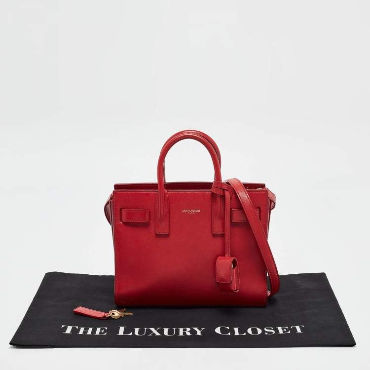 Pre Owned Saint Laurent Red Leather Nano Classic Sac De Jour Tote