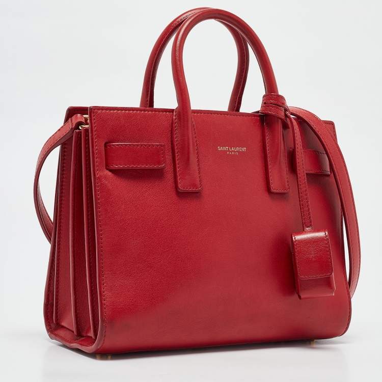 Pre Owned Saint Laurent Red Leather Nano Classic Sac De Jour Tote