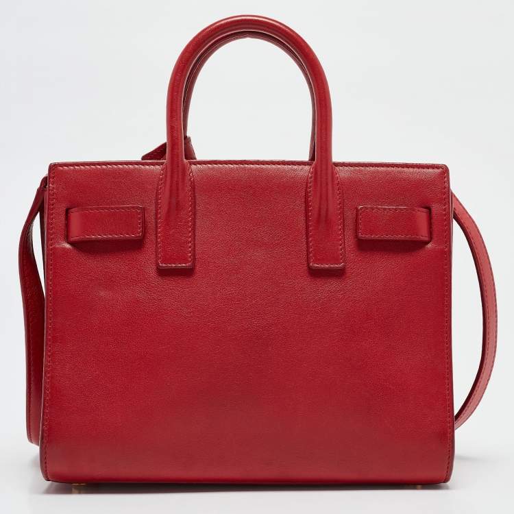 Pre Owned Saint Laurent Red Leather Nano Classic Sac De Jour Tote
