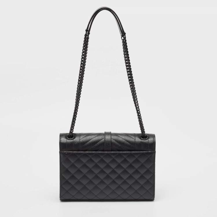 مملوكة مسبقًا Saint Laurent Black Mix Matelassé Leather Medium Envelope Chain Shoulder Bag