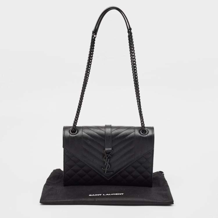 مملوكة مسبقًا Saint Laurent Black Mix Matelassé Leather Medium Envelope Chain Shoulder Bag