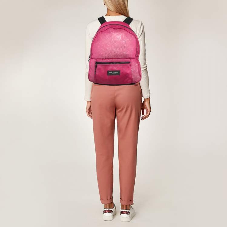 Pre Owned Saint Laurent Magenta Mesh Nylon Backpack