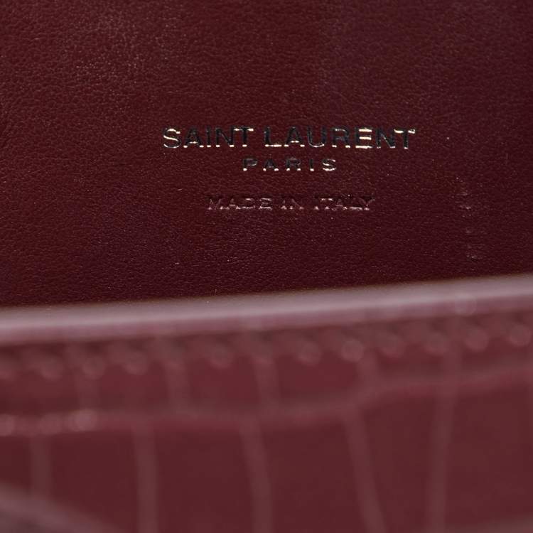 Pre Owned Saint Laurent Burgundy Croc Embossed Leather Nano Classic Sac De Jour Tote