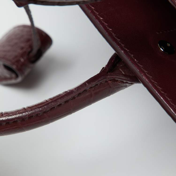 Pre Owned Saint Laurent Burgundy Croc Embossed Leather Nano Classic Sac De Jour Tote