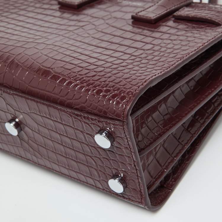 Pre Owned Saint Laurent Burgundy Croc Embossed Leather Nano Classic Sac De Jour Tote