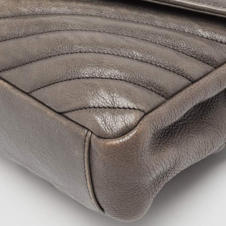 Pre Owned Saint Laurent Grey Matelasse Leather Medium College Top Handle Bag