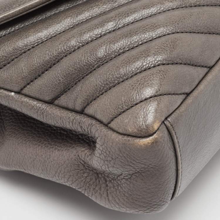 Pre Owned Saint Laurent Grey Matelasse Leather Medium College Top Handle Bag