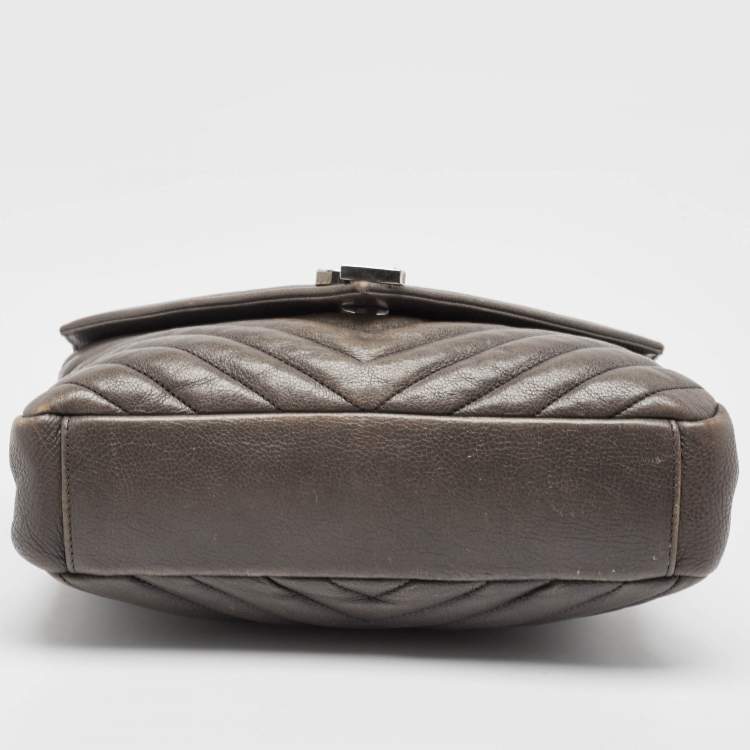 Pre Owned Saint Laurent Grey Matelasse Leather Medium College Top Handle Bag