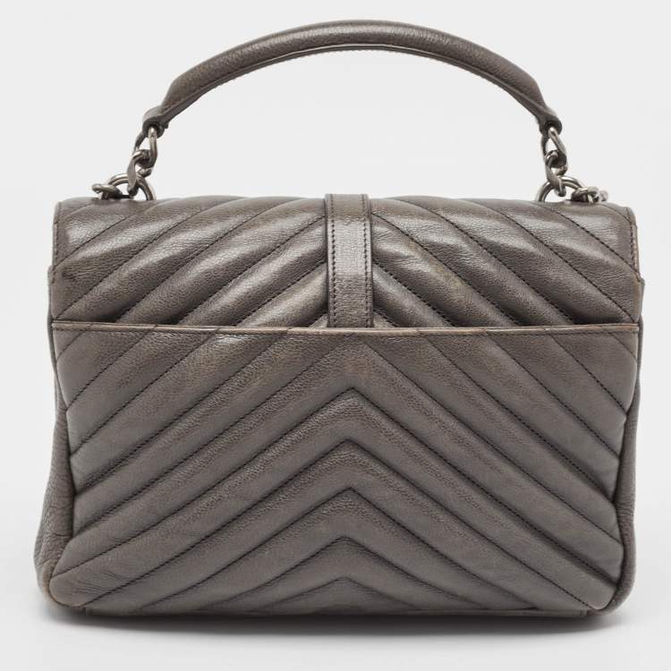 Pre Owned Saint Laurent Grey Matelasse Leather Medium College Top Handle Bag