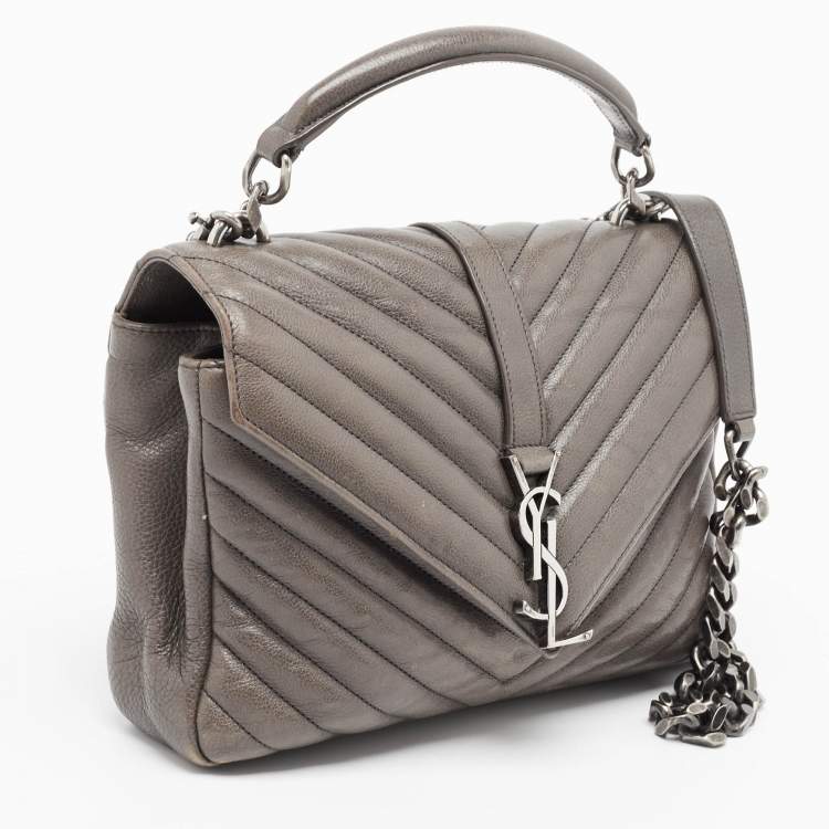 Pre Owned Saint Laurent Grey Matelasse Leather Medium College Top Handle Bag