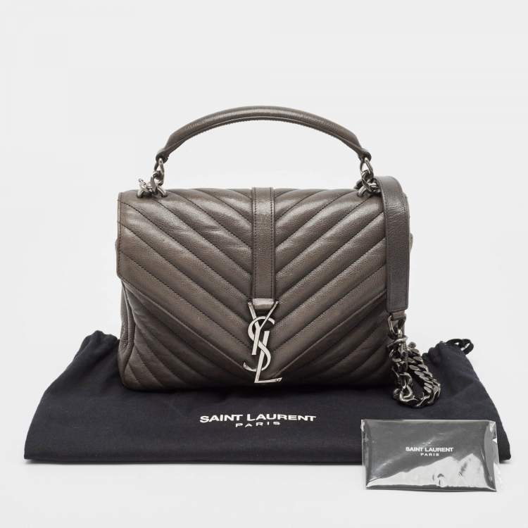 Pre Owned Saint Laurent Grey Matelasse Leather Medium College Top Handle Bag