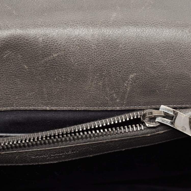 Pre Owned Saint Laurent Grey Matelasse Leather Medium College Top Handle Bag