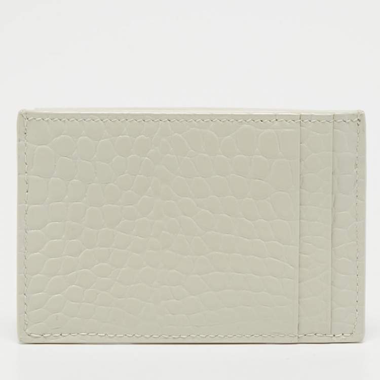 Pre Owned Saint Laurent Off White Croc Embossed Leather Uptown Flap Card Holder