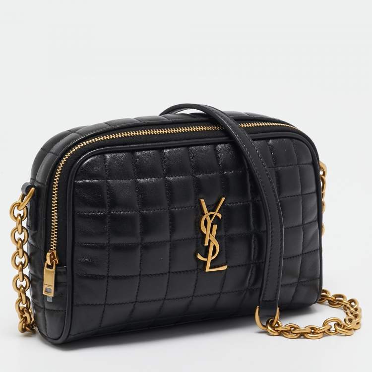Pre Owned Saint Laurent Black Leather Mini Cassandre Camera Bag