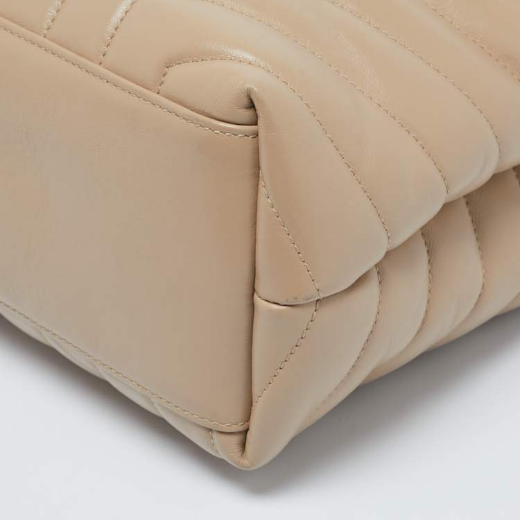Pre Owned Saint Laurent Beige Matelassé Leather Medium LouLou Shoulder Bag