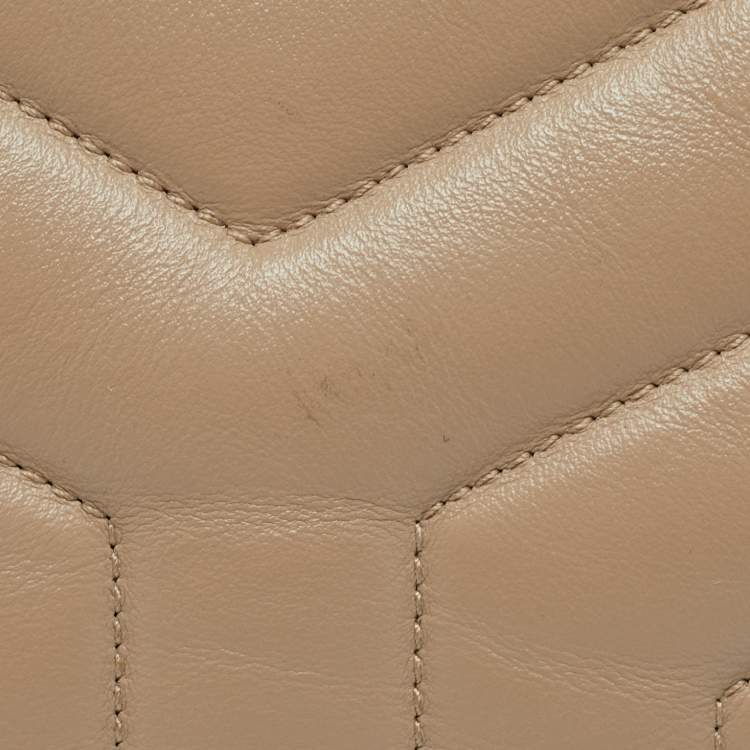 Pre Owned Saint Laurent Beige Matelassé Leather Medium LouLou Shoulder Bag