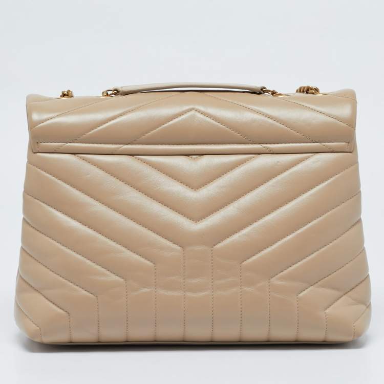 Pre Owned Saint Laurent Beige Matelassé Leather Medium LouLou Shoulder Bag
