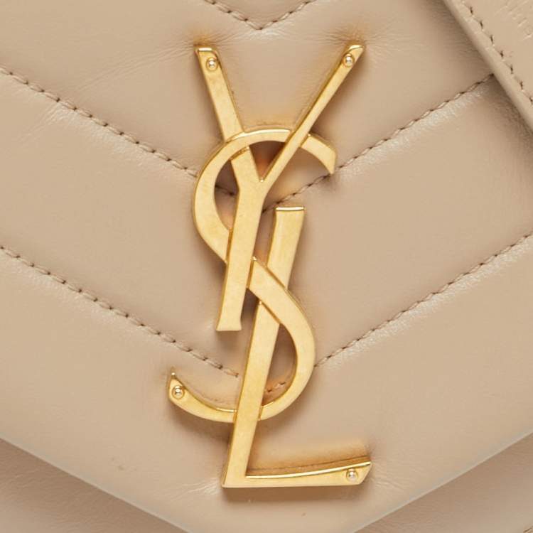 Pre Owned Saint Laurent Beige Matelassé Leather Medium LouLou Shoulder Bag