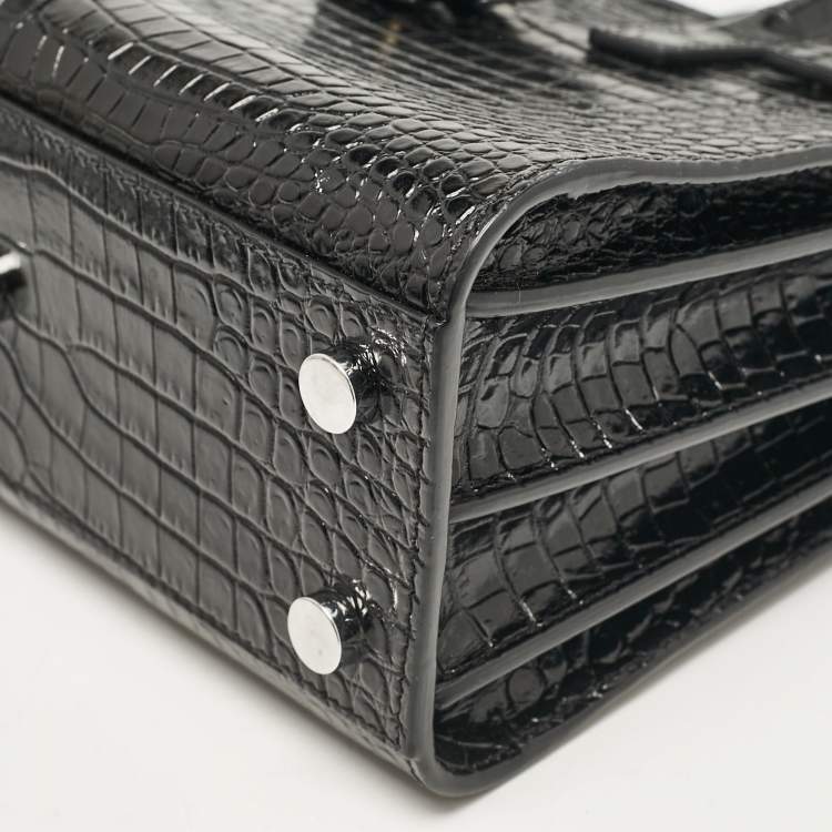 Pre Owned Saint Laurent Black Croc Embossed Leather Nano Classic Sac De Jour Tote