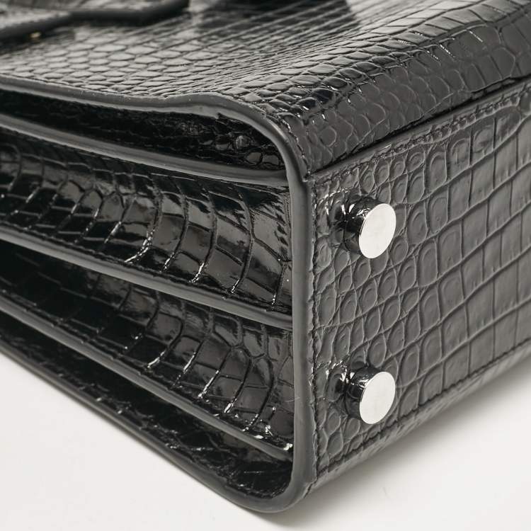 Pre Owned Saint Laurent Black Croc Embossed Leather Nano Classic Sac De Jour Tote