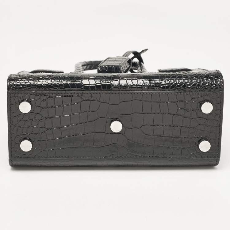 Pre Owned Saint Laurent Black Croc Embossed Leather Nano Classic Sac De Jour Tote