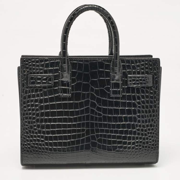 Pre Owned Saint Laurent Black Croc Embossed Leather Nano Classic Sac De Jour Tote