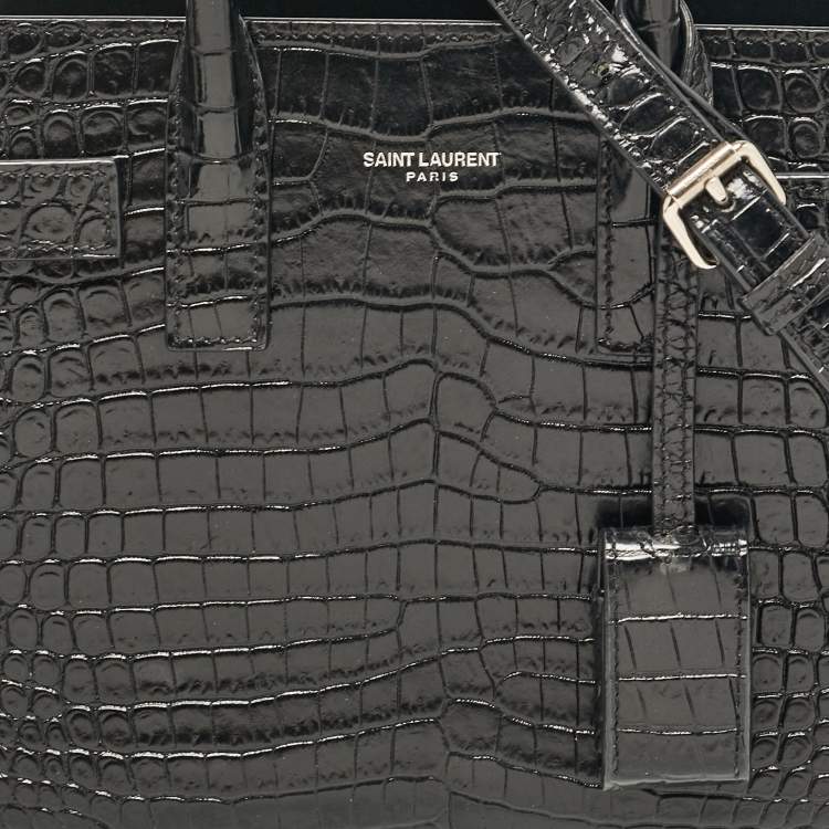Pre Owned Saint Laurent Black Croc Embossed Leather Nano Classic Sac De Jour Tote