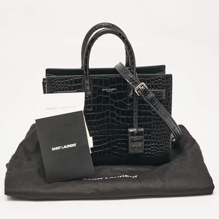 Pre Owned Saint Laurent Black Croc Embossed Leather Nano Classic Sac De Jour Tote