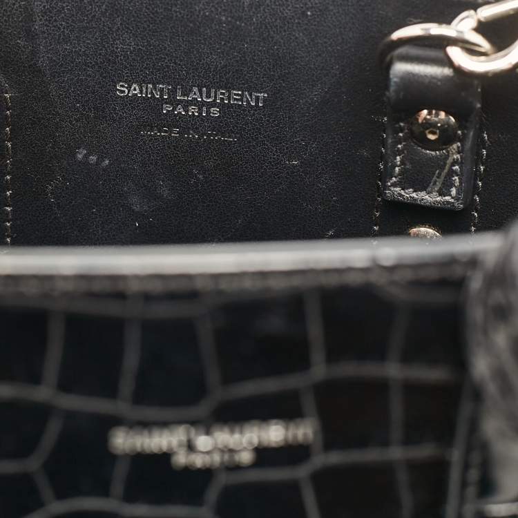 Pre Owned Saint Laurent Black Croc Embossed Leather Nano Classic Sac De Jour Tote