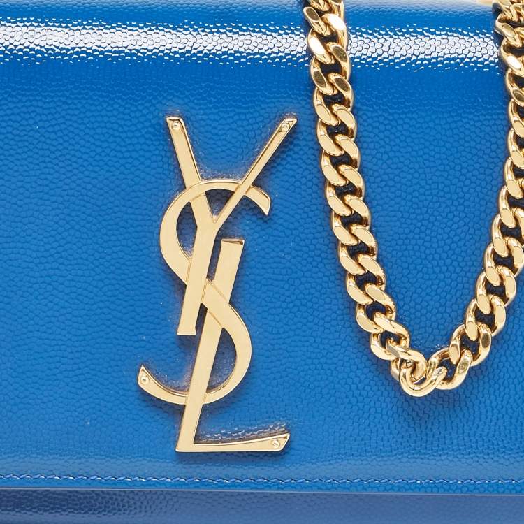 Pre Owned Saint Laurent Blue Patent Leather Small Kate Chain Shoulder Bag
