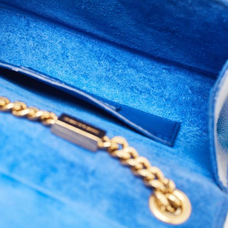 Pre Owned Saint Laurent Blue Patent Leather Small Kate Chain Shoulder Bag