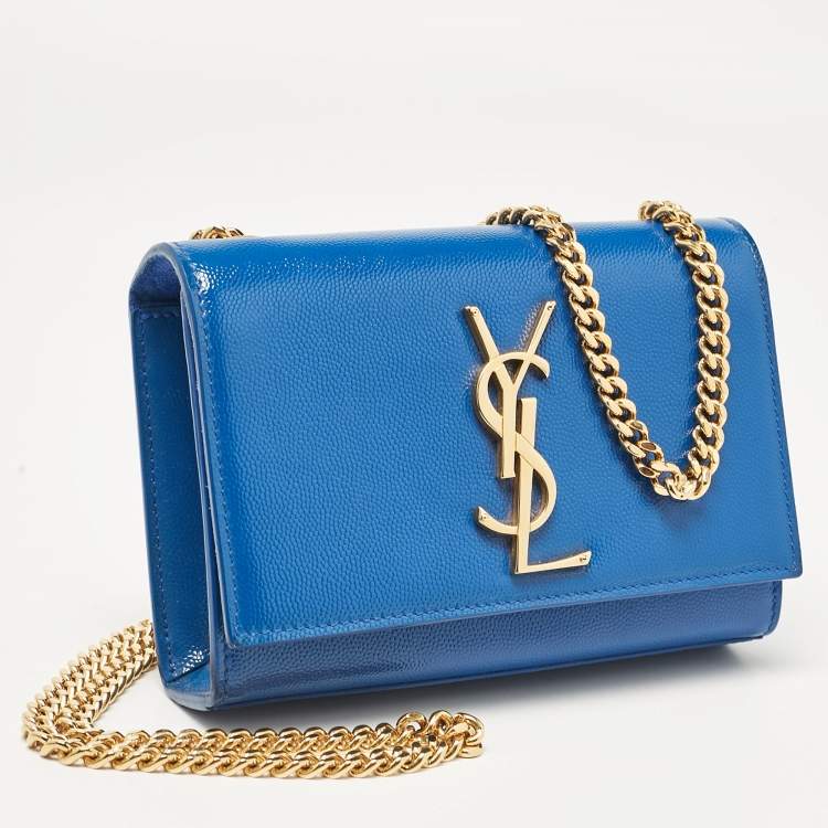 Pre Owned Saint Laurent Blue Patent Leather Small Kate Chain Shoulder Bag