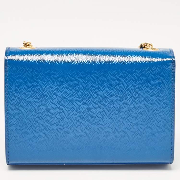 Pre Owned Saint Laurent Blue Patent Leather Small Kate Chain Shoulder Bag