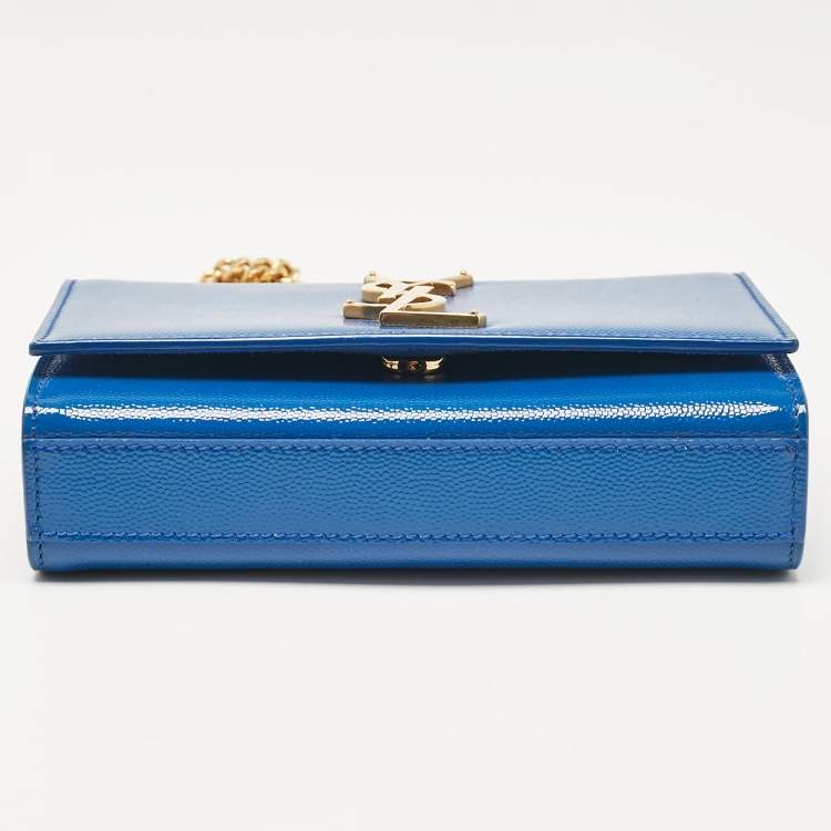 Pre Owned Saint Laurent Blue Patent Leather Small Kate Chain Shoulder Bag