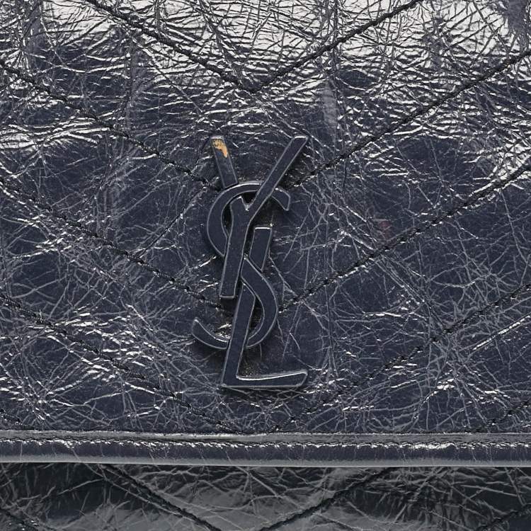 Pre Owned Saint Laurent Navy Blue Matelassé Leather Baby Niki Chain Shoulder Bag