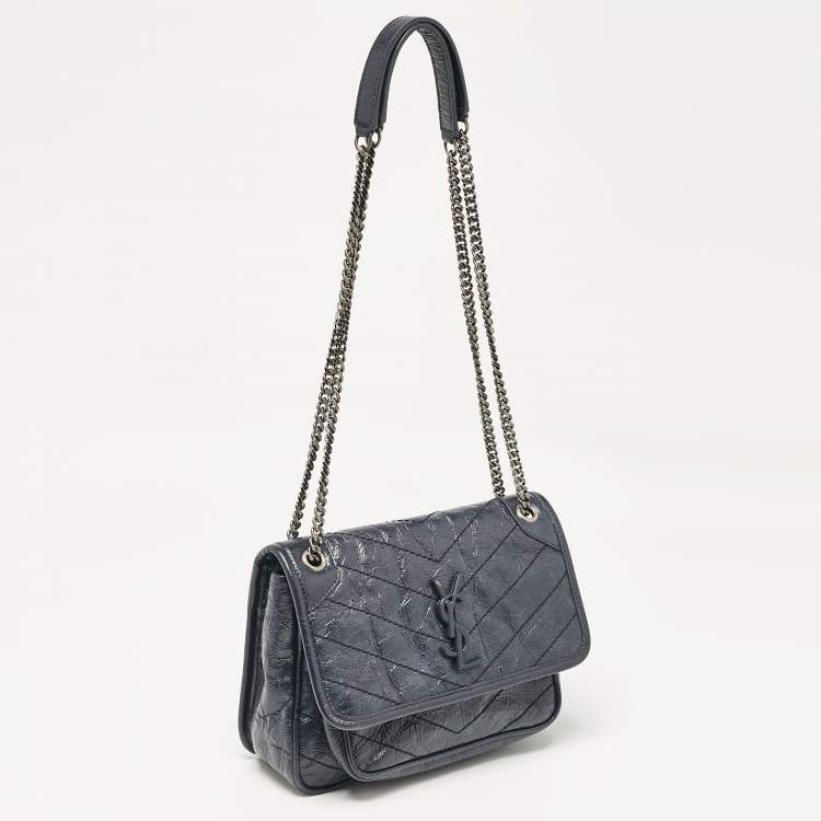 Pre Owned Saint Laurent Navy Blue Matelassé Leather Baby Niki Chain Shoulder Bag