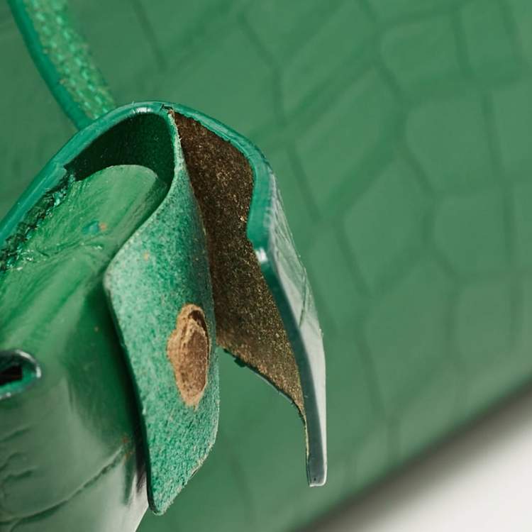 Pre Owned Saint Laurent Green Croc Embossed Leather Nano Classic Sac De Jour Tote