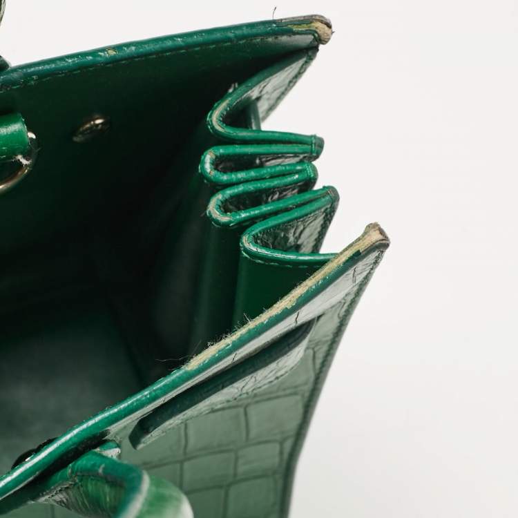 Pre Owned Saint Laurent Green Croc Embossed Leather Nano Classic Sac De Jour Tote