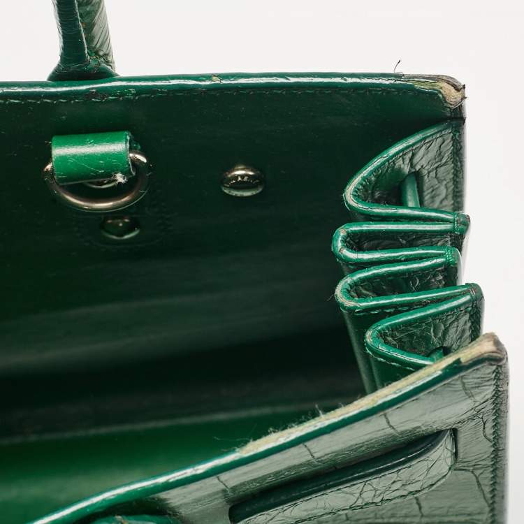 Pre Owned Saint Laurent Green Croc Embossed Leather Nano Classic Sac De Jour Tote