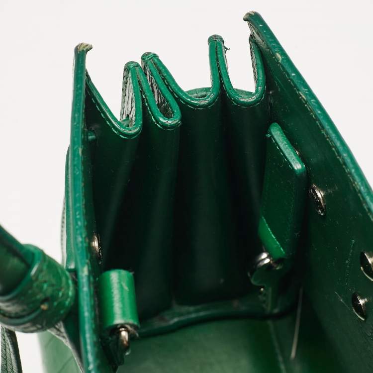 Pre Owned Saint Laurent Green Croc Embossed Leather Nano Classic Sac De Jour Tote