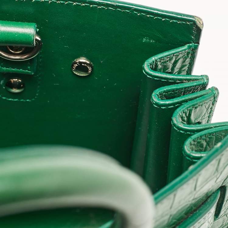 Pre Owned Saint Laurent Green Croc Embossed Leather Nano Classic Sac De Jour Tote